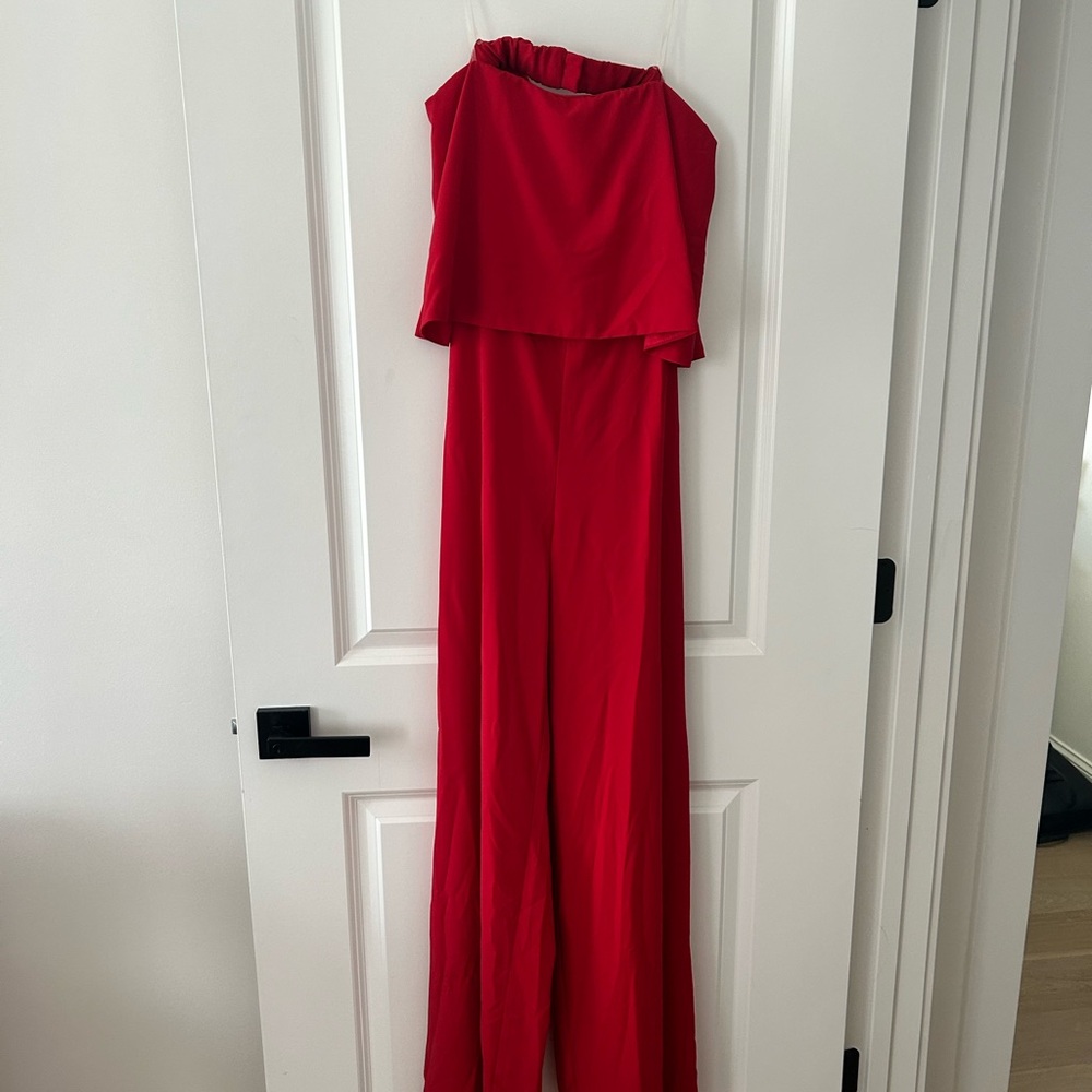 Elegant Red Strapless Jumpsuit
